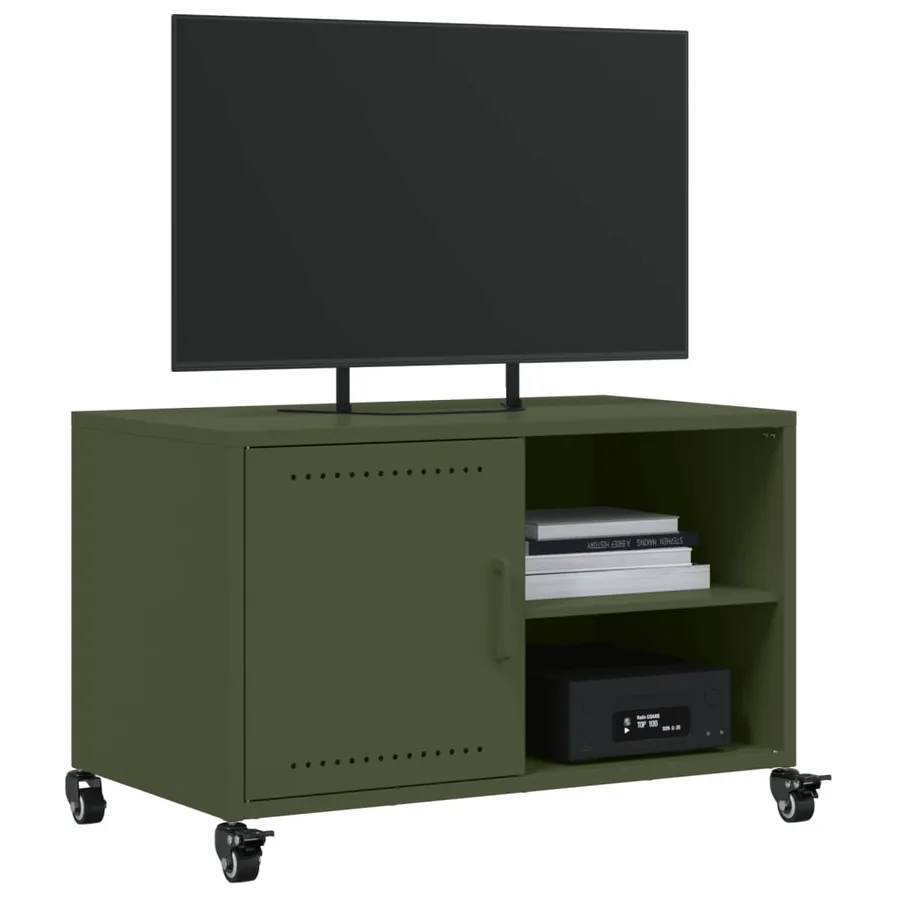 Meuble TV vert olive 68x39x43,5 cm acier - 4