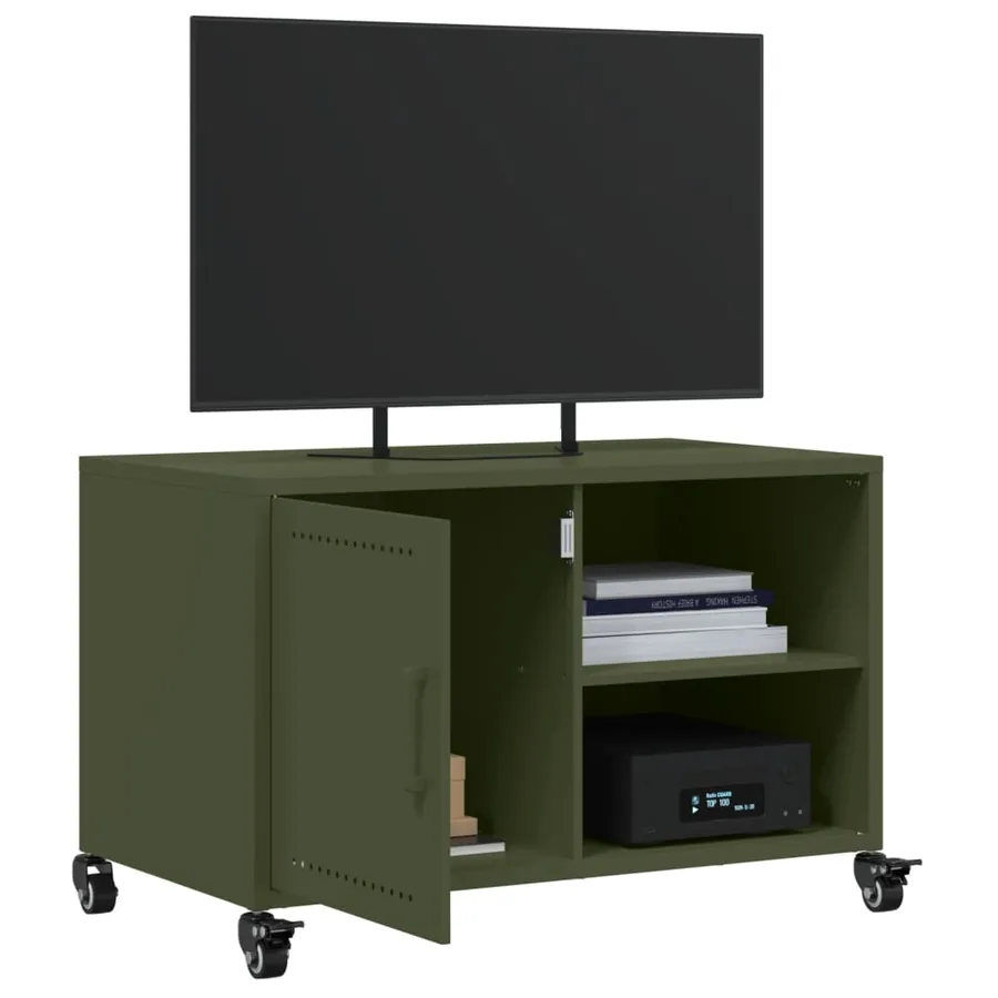 Meuble TV vert olive 68x39x43,5 cm acier - 5