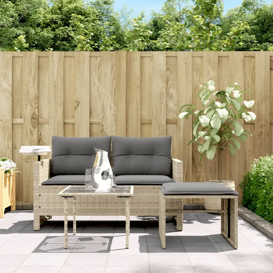 Salon de jardin avec coussins 3 pcs gris clair résine tressée - 3