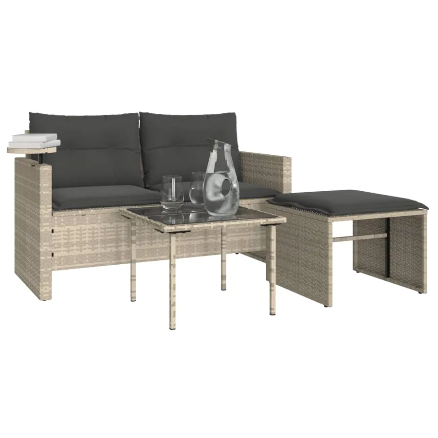 Salon de jardin avec coussins 3 pcs gris clair résine tressée - 4