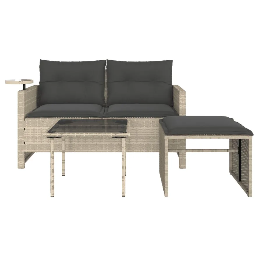 Salon de jardin avec coussins 3 pcs gris clair résine tressée - 5