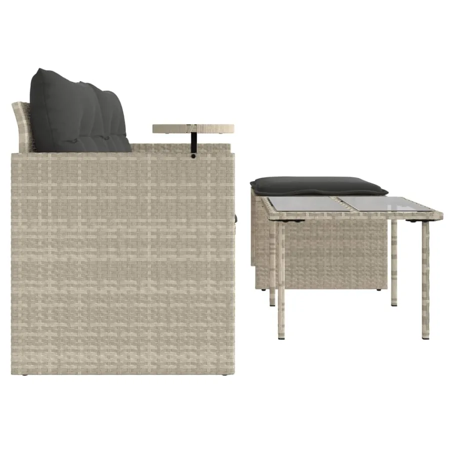 Salon de jardin avec coussins 3 pcs gris clair résine tressée - 6