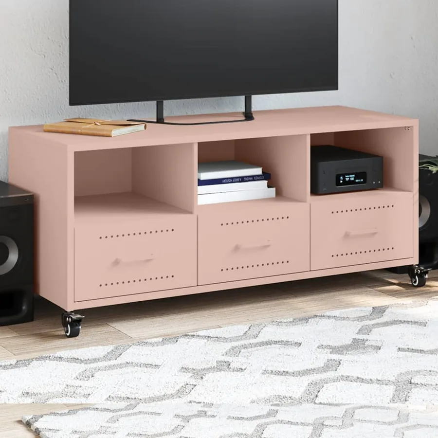 Meuble TV rose 100,5x39x43,5 cm acier