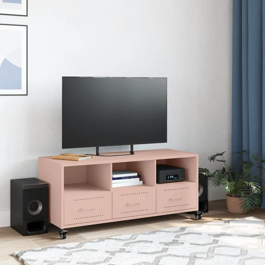 Meuble TV rose 100,5x39x43,5 cm acier - 3
