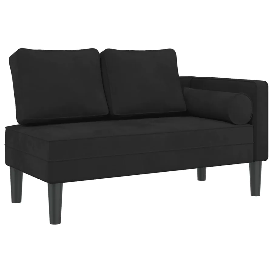 Chaise longue avec coussins noir velours - 2