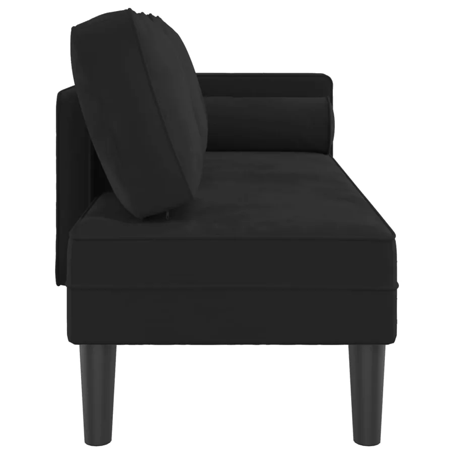 Chaise longue avec coussins noir velours - 4