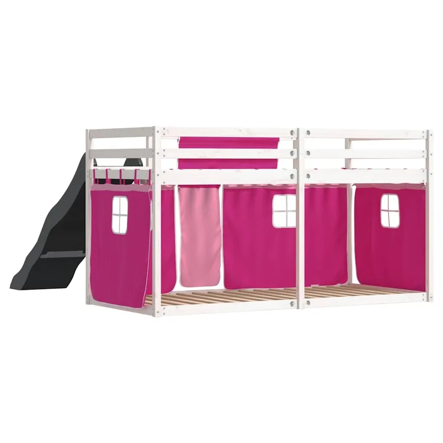 Lit superposé sans matelas avec toboggan et rideaux 80x200 cm - 10