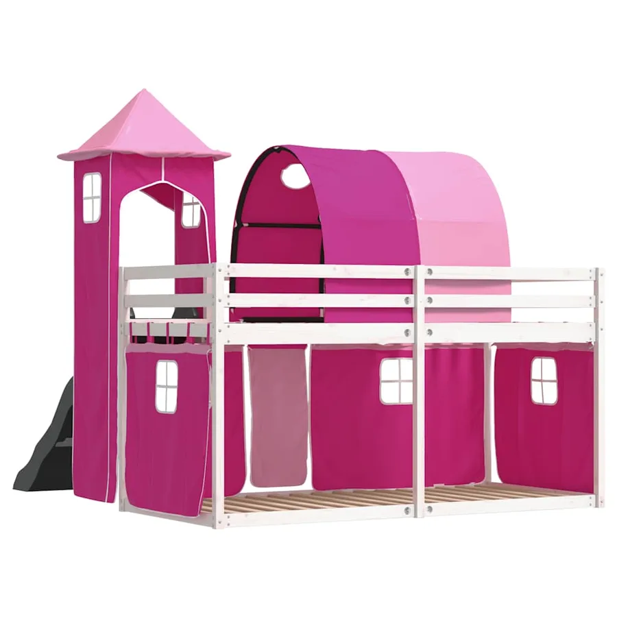 Lit superposé sans matelas avec toboggan et rideaux 80x200 cm - 10