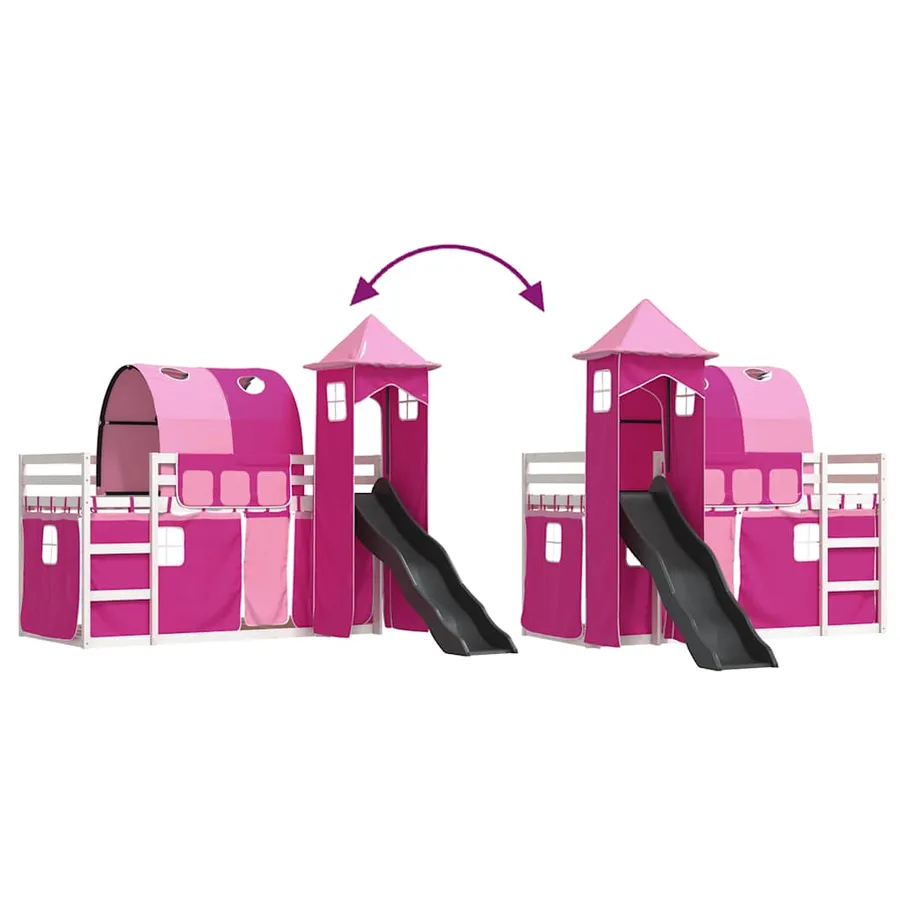 Lit superposé sans matelas avec toboggan et rideaux 80x200 cm - 11
