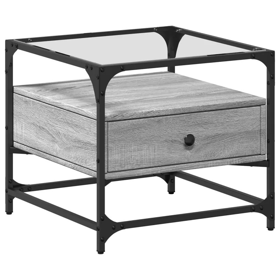 Table basse avec dessus en verre sonoma gris 50x50x45 acier - 2
