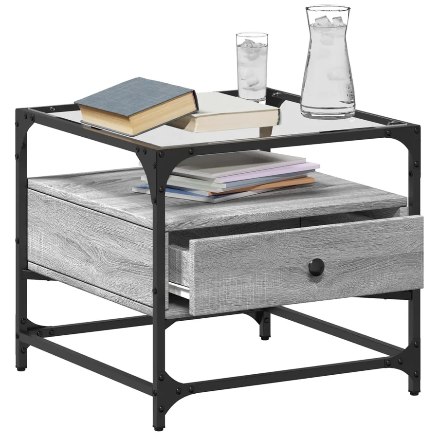 Table basse avec dessus en verre sonoma gris 50x50x45 acier - 3