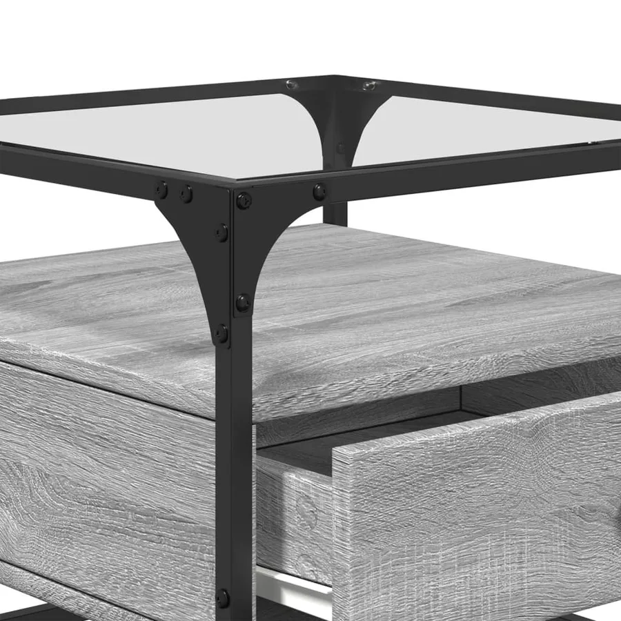 Table basse avec dessus en verre sonoma gris 50x50x45 acier - 8
