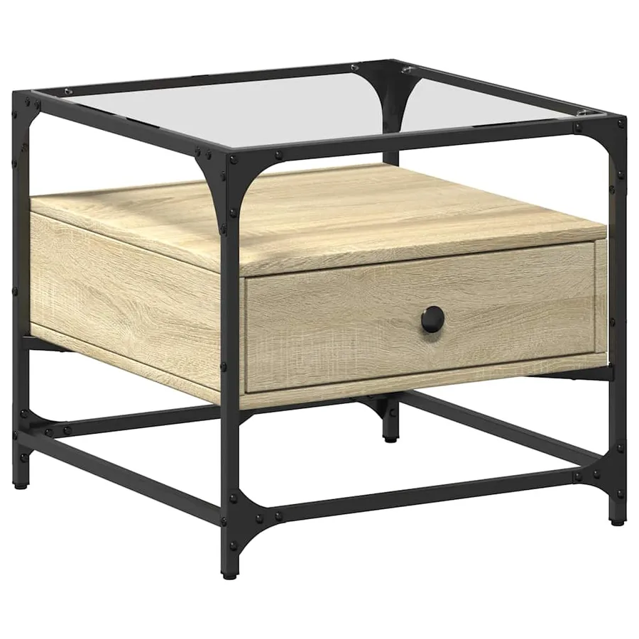 Table basse et dessus en verre chêne sonoma 50x50x45 cm acier - 2