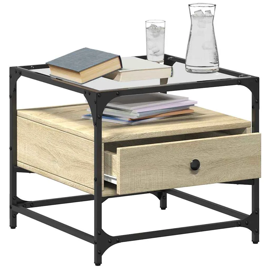 Table basse et dessus en verre chêne sonoma 50x50x45 cm acier - 3