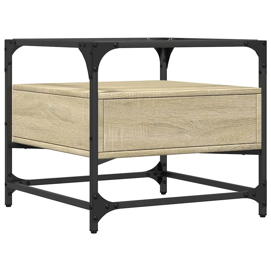 Table basse et dessus en verre chêne sonoma 50x50x45 cm acier - 6