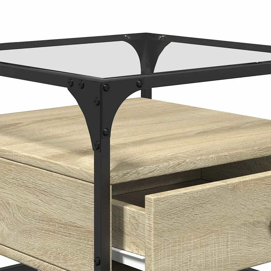 Table basse et dessus en verre chêne sonoma 50x50x45 cm acier - 8