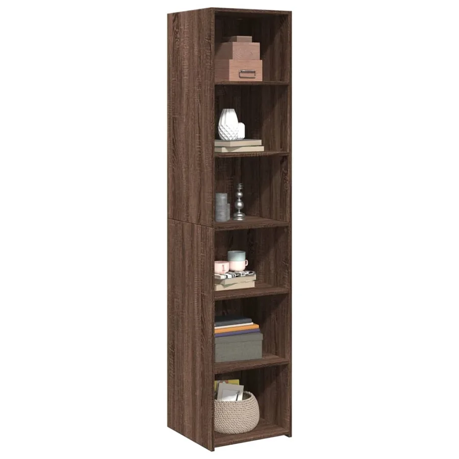 Buffet haut chêne marron 40x41x185 cm bois d'ingénierie - 3