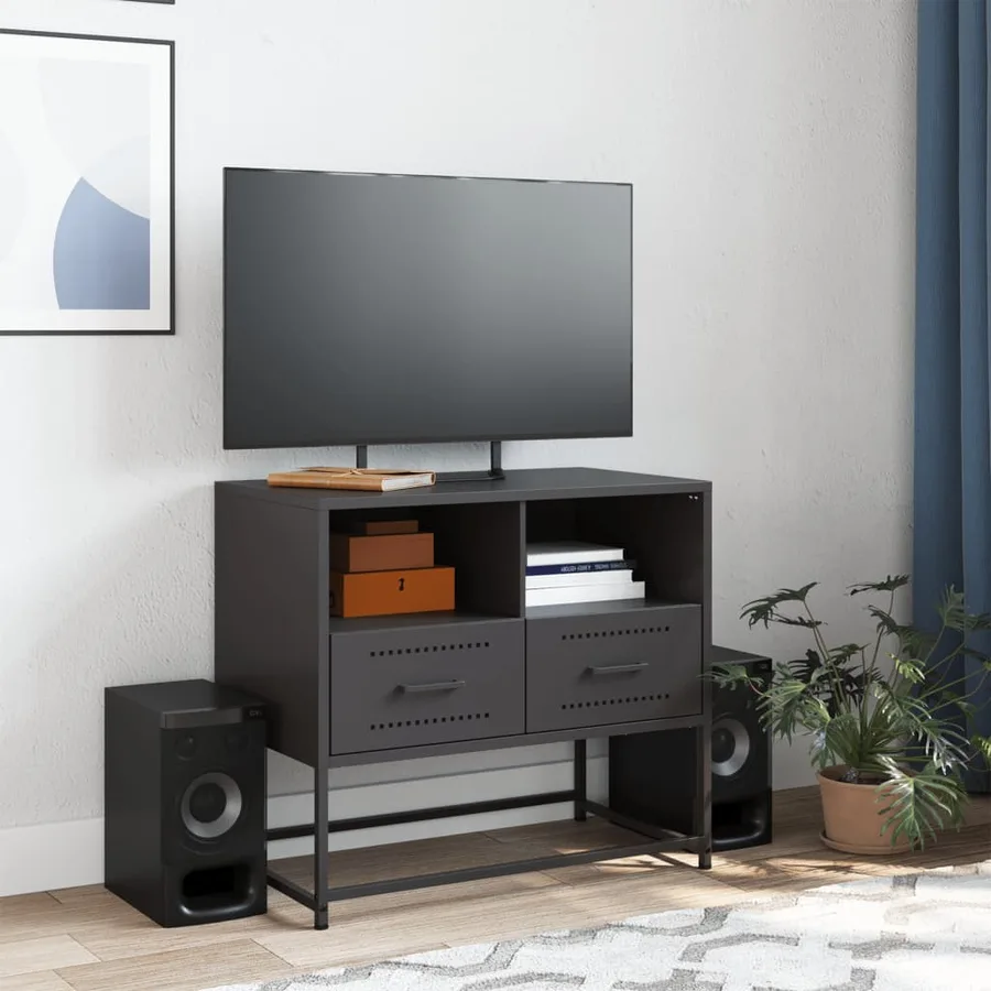 Meuble TV noir 68x39x60,5 cm acier - 3