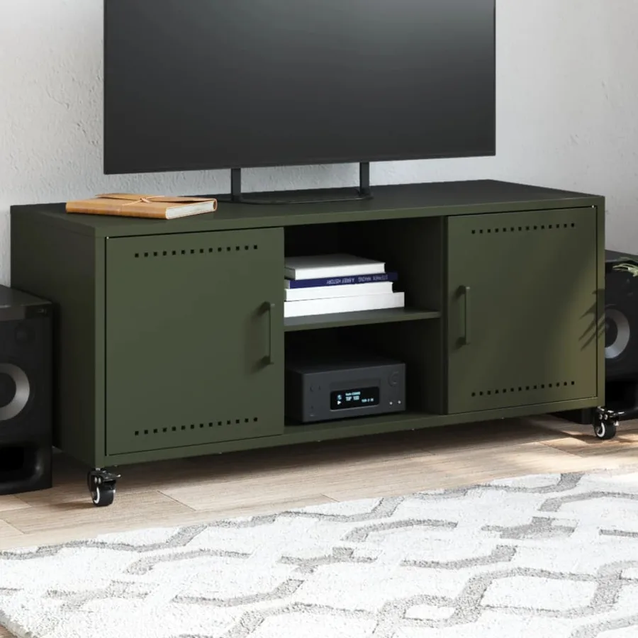 Meuble TV vert olive 100,5x39x43,5 cm acier - 2