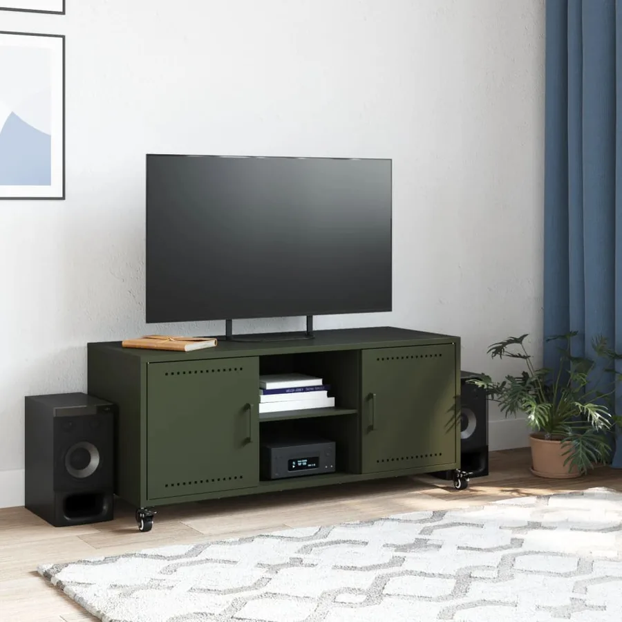 Meuble TV vert olive 100,5x39x43,5 cm acier - 3