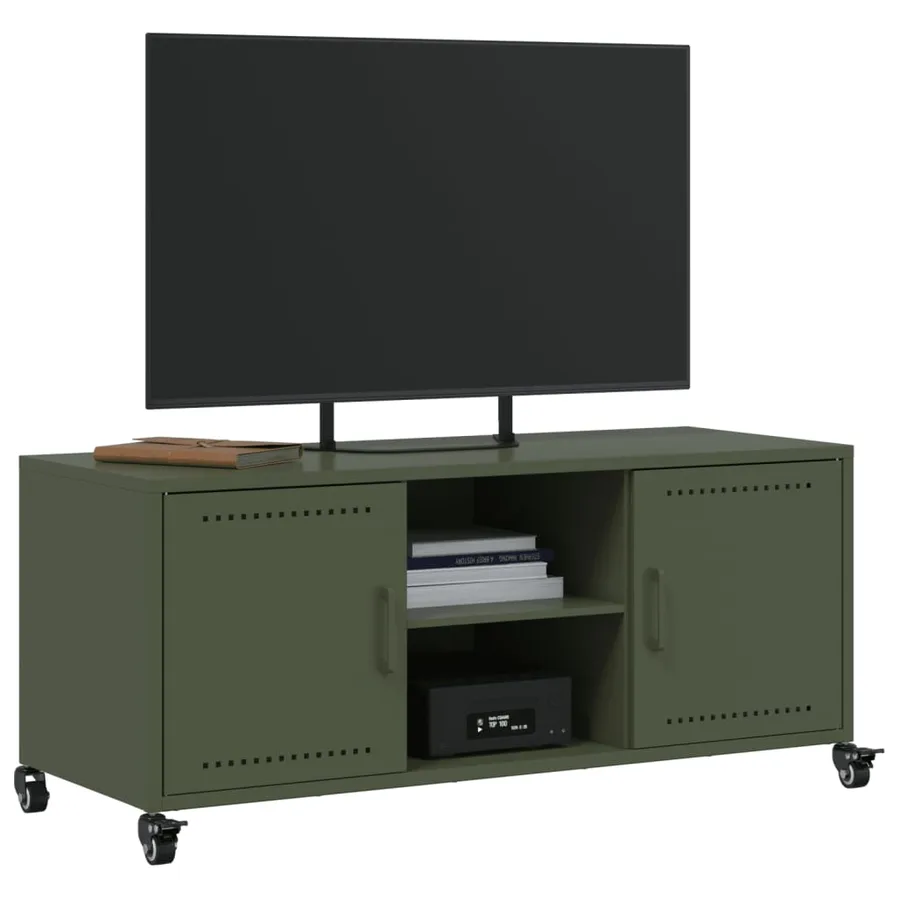 Meuble TV vert olive 100,5x39x43,5 cm acier - 4