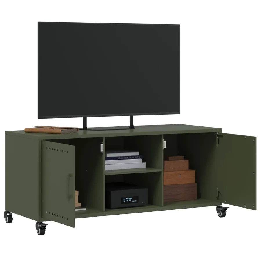 Meuble TV vert olive 100,5x39x43,5 cm acier - 5