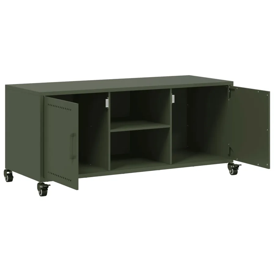 Meuble TV vert olive 100,5x39x43,5 cm acier - 9