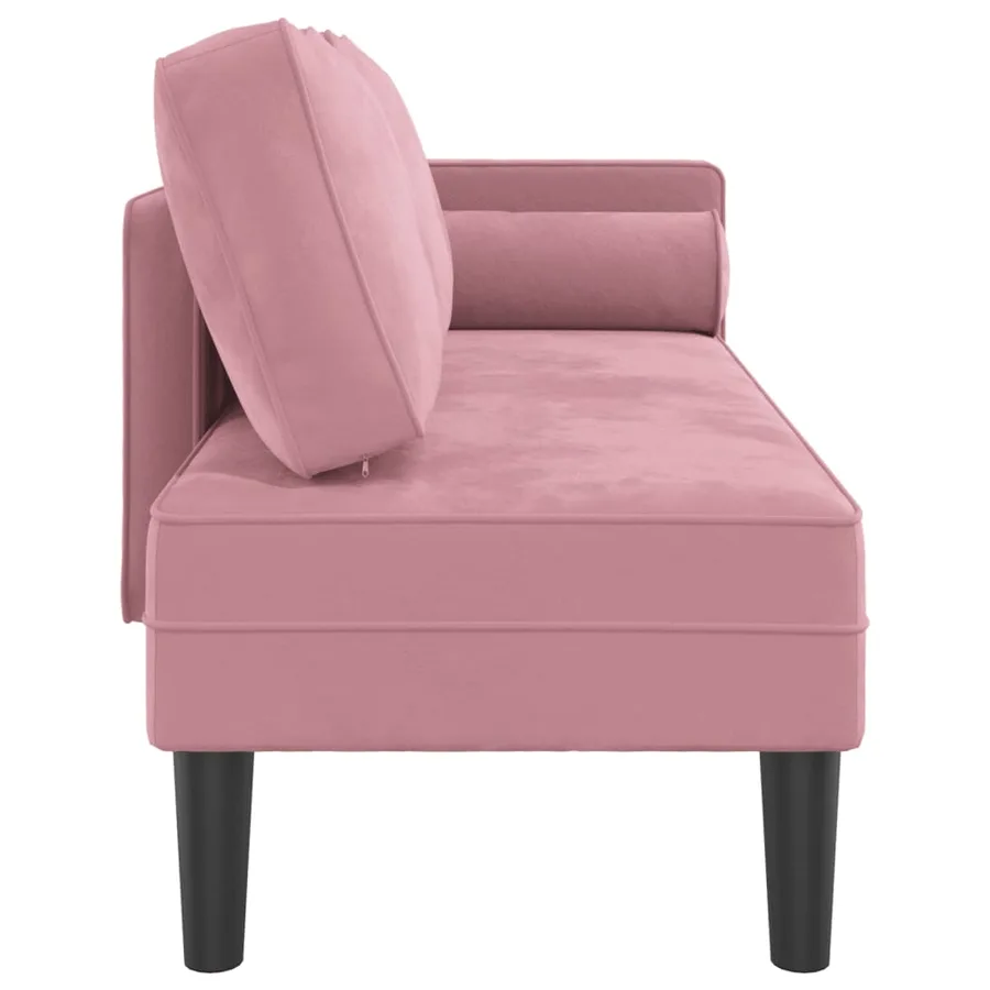 Chaise longue avec coussins rose velours - 4