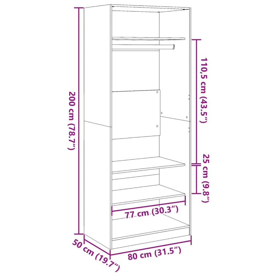 Garde-robe blanc 80x50x200 cm bois d'ingénierie - 9
