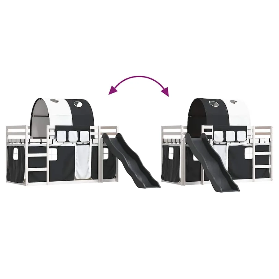 Lit superposé sans matelas avec toboggan blanc noir 90x200 cm - 11