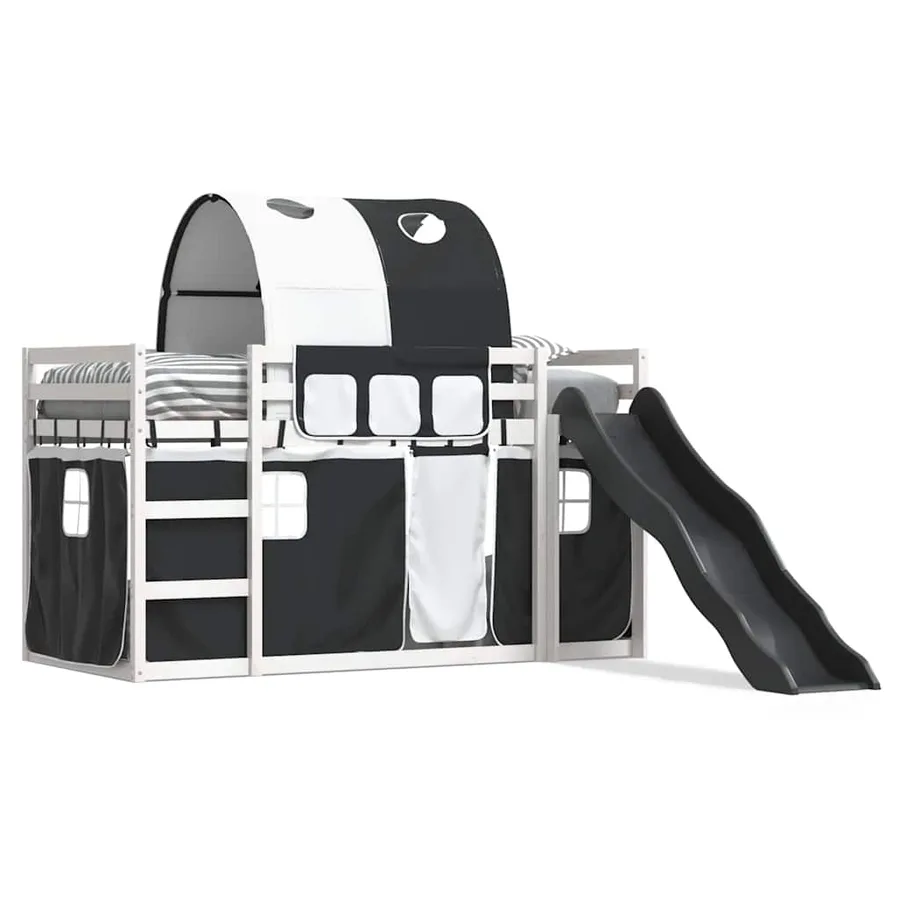 Lit superposé sans matelas avec toboggan blanc noir 90x200 cm - 2