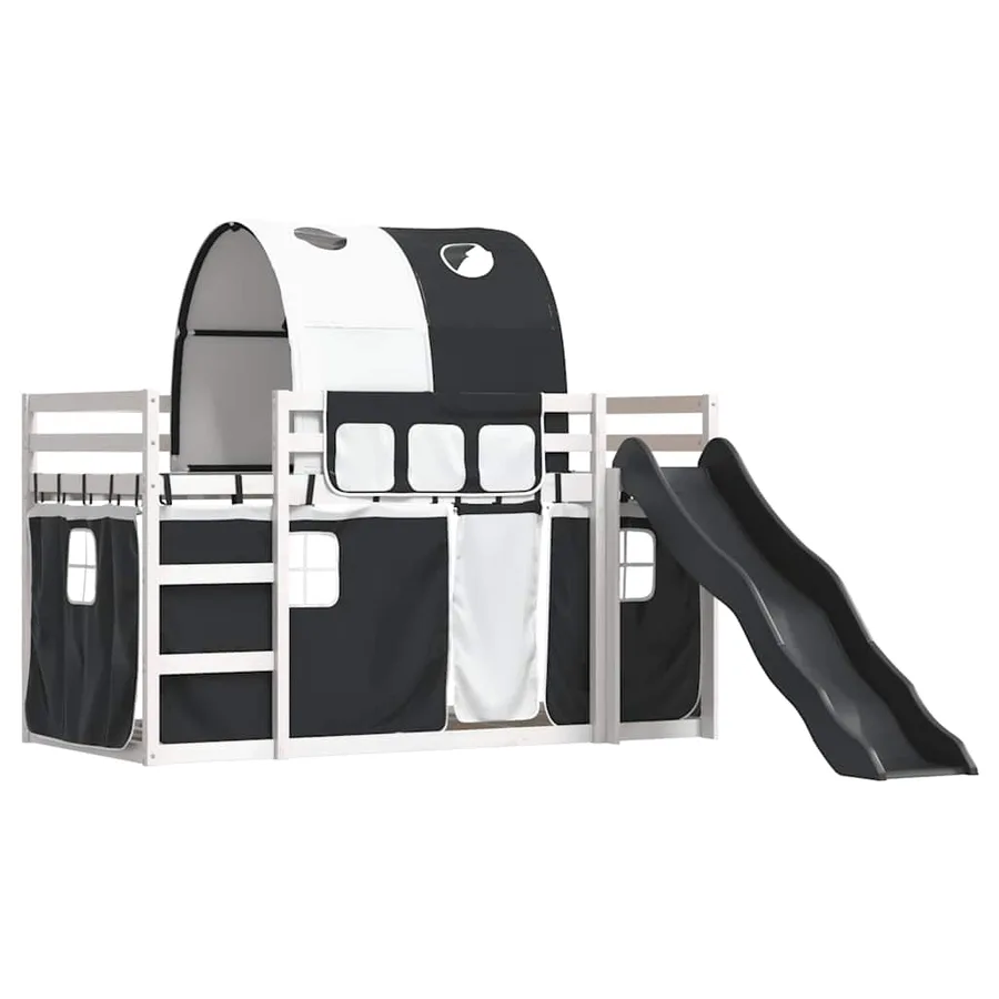 Lit superposé sans matelas avec toboggan blanc noir 90x200 cm - 3