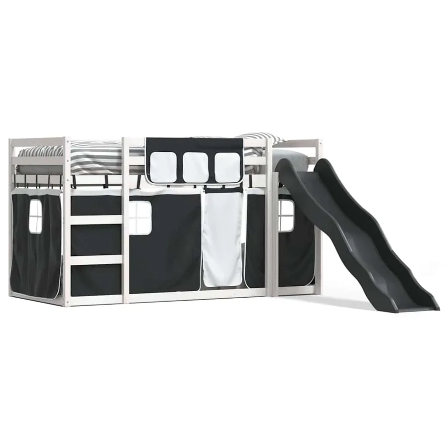 Lit superposé sans matelas avec toboggan blanc noir 90x190 cm - 2