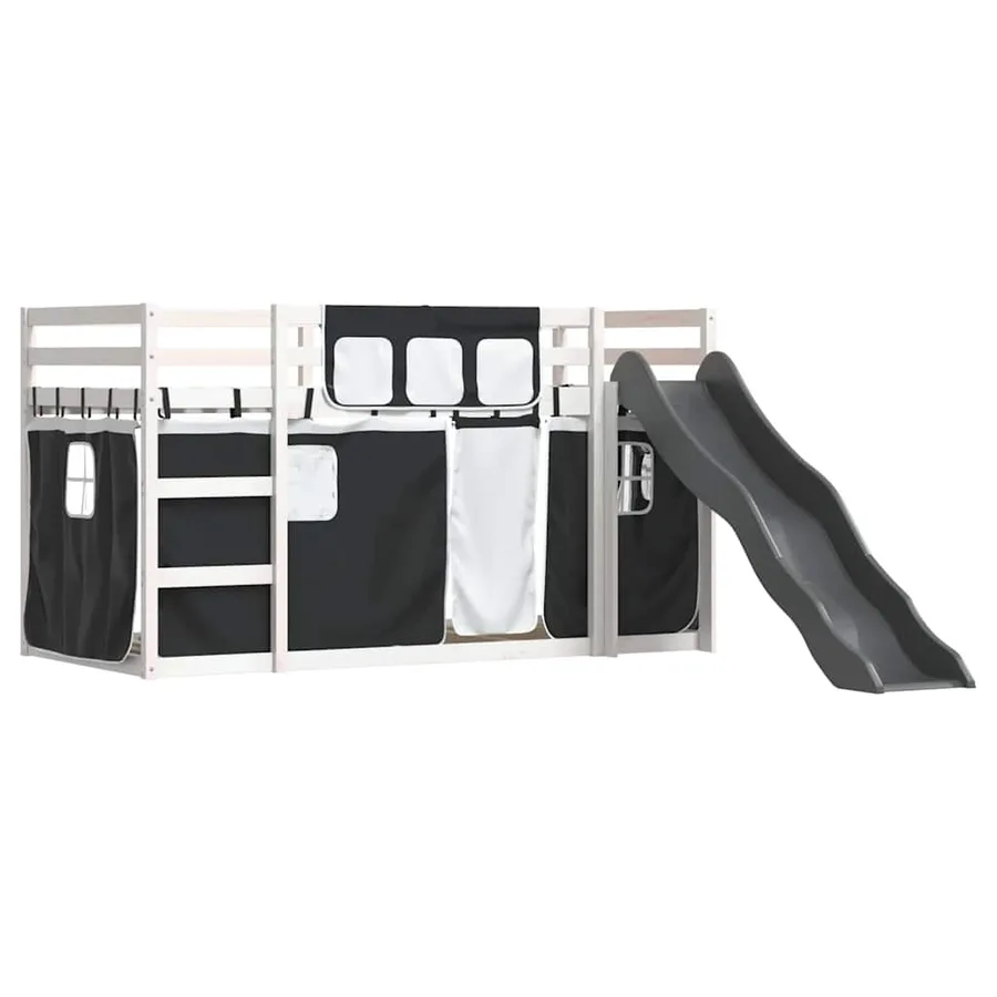 Lit superposé sans matelas avec toboggan blanc noir 90x190 cm - 3