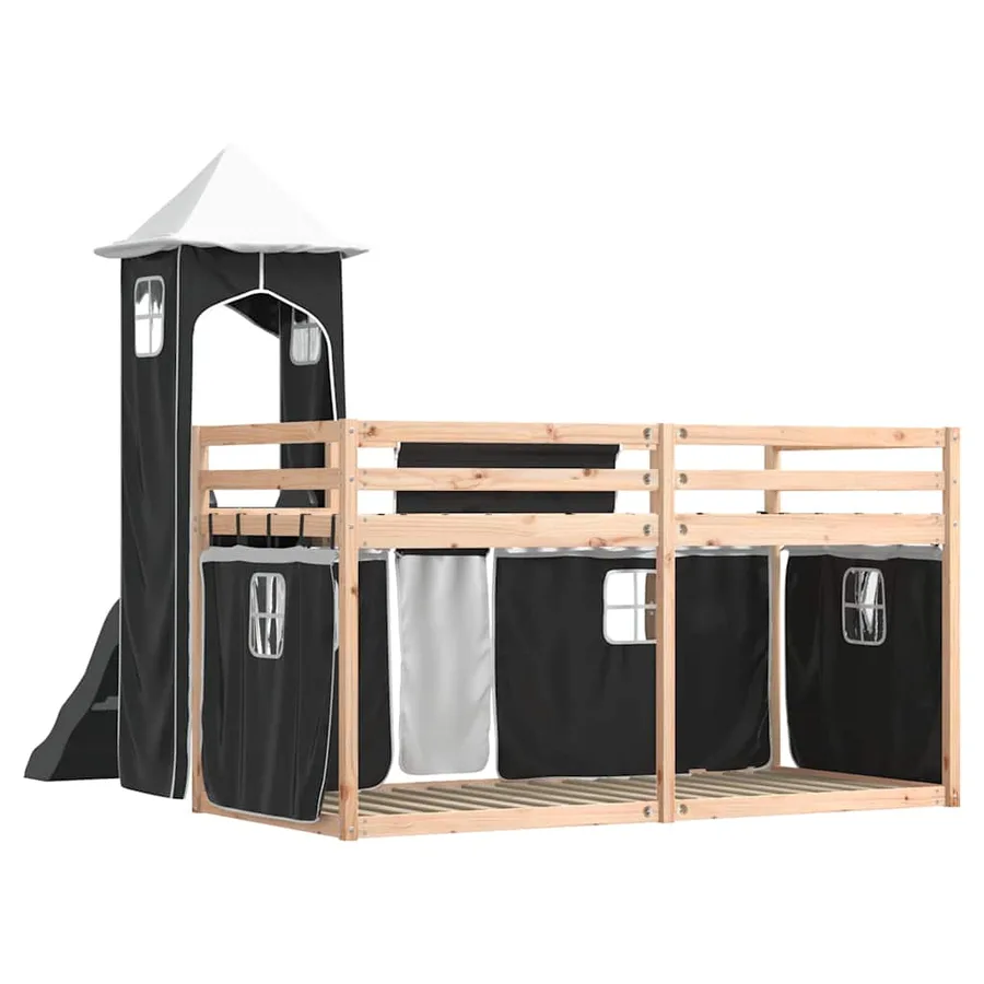 Lit superposé sans matelas avec toboggan blanc noir 90x190 cm - 10
