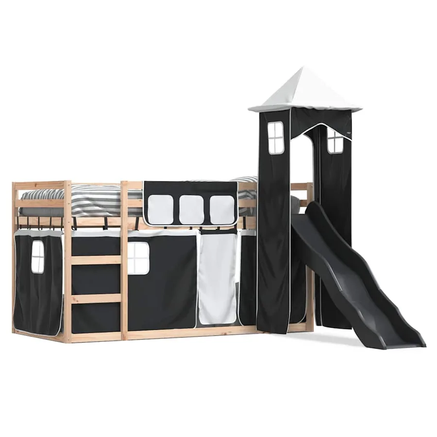 Lit superposé sans matelas avec toboggan blanc noir 90x190 cm - 2