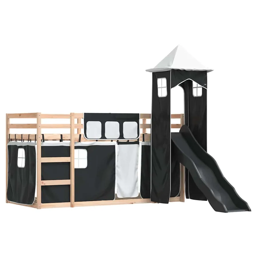 Lit superposé sans matelas avec toboggan blanc noir 90x190 cm - 3