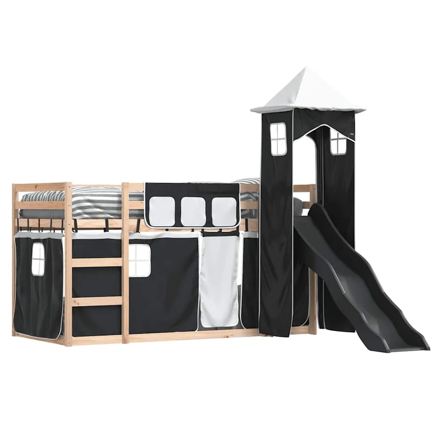 Lit superposé sans matelas avec toboggan blanc noir 90x190 cm - 4