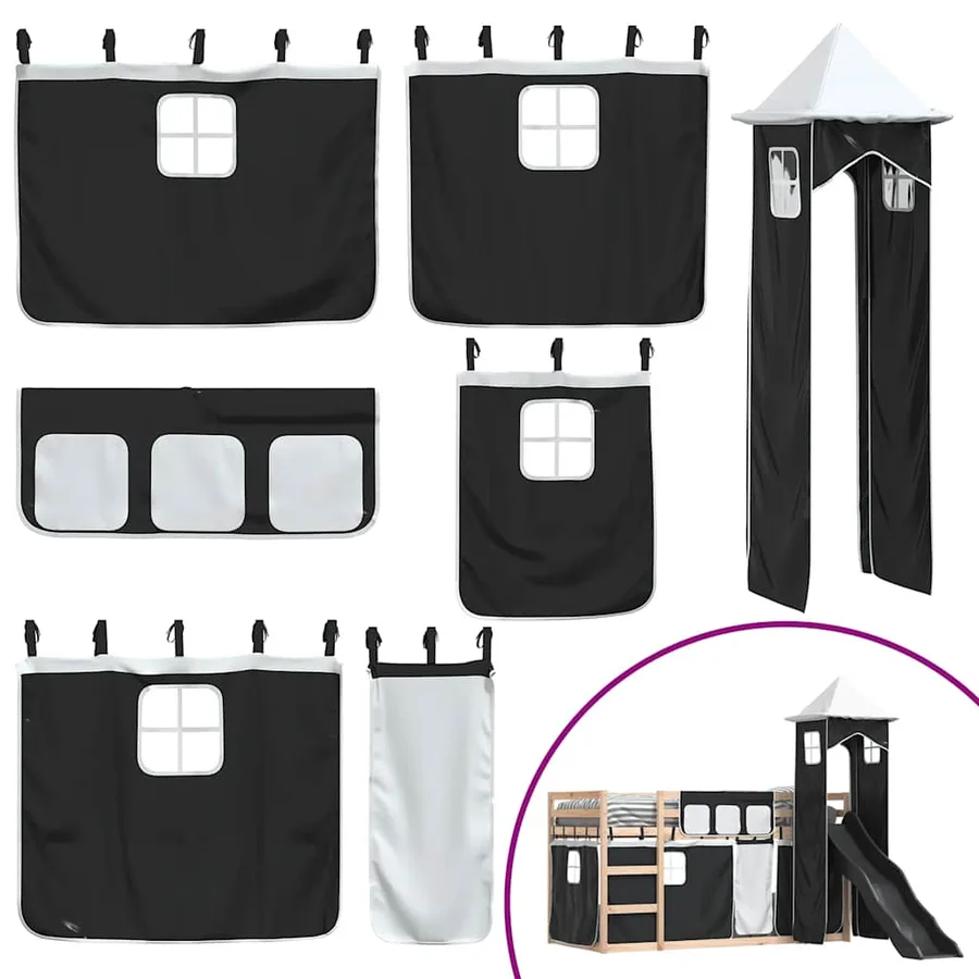 Lit superposé sans matelas avec toboggan blanc noir 90x190 cm - 5