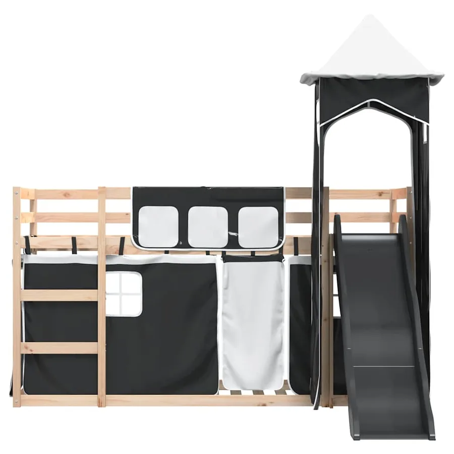 Lit superposé sans matelas avec toboggan blanc noir 90x190 cm - 7