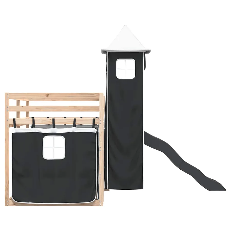 Lit superposé sans matelas avec toboggan blanc noir 90x190 cm - 9