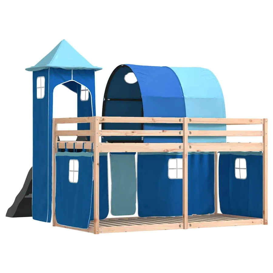 Lit superposé sans matelas avec toboggan et rideaux 90x190 cm - 10