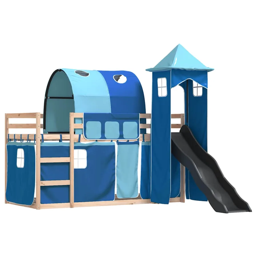 Lit superposé sans matelas avec toboggan et rideaux 90x190 cm - 3