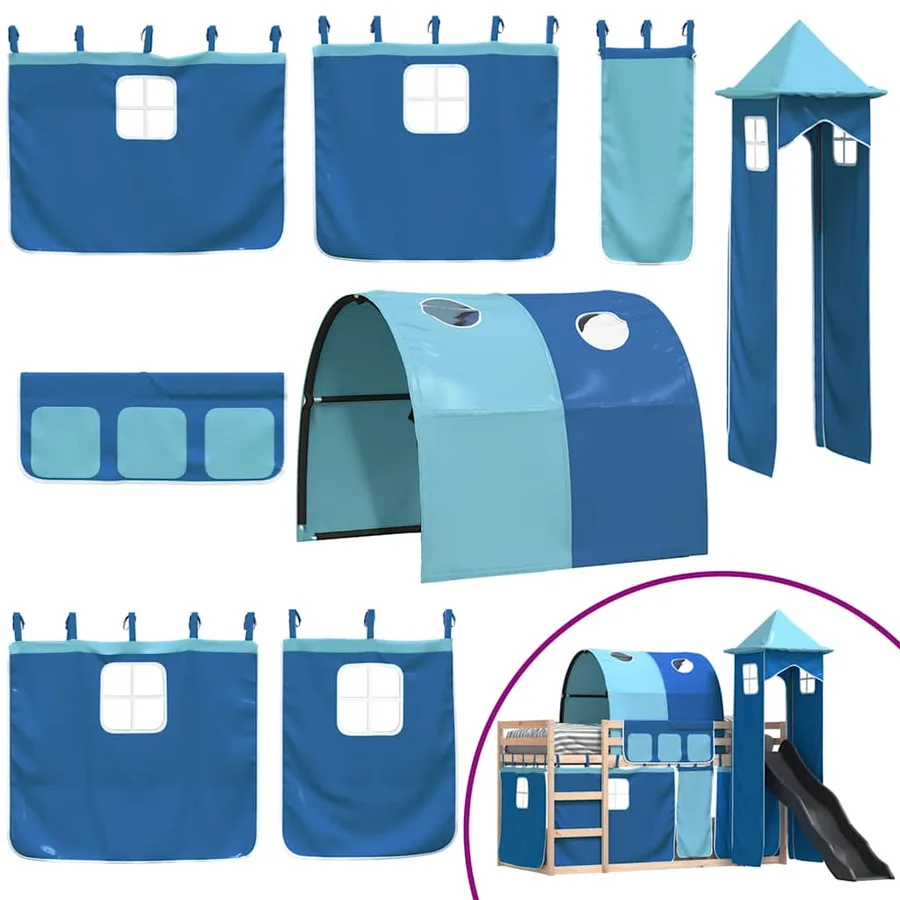 Lit superposé sans matelas avec toboggan et rideaux 90x190 cm - 5