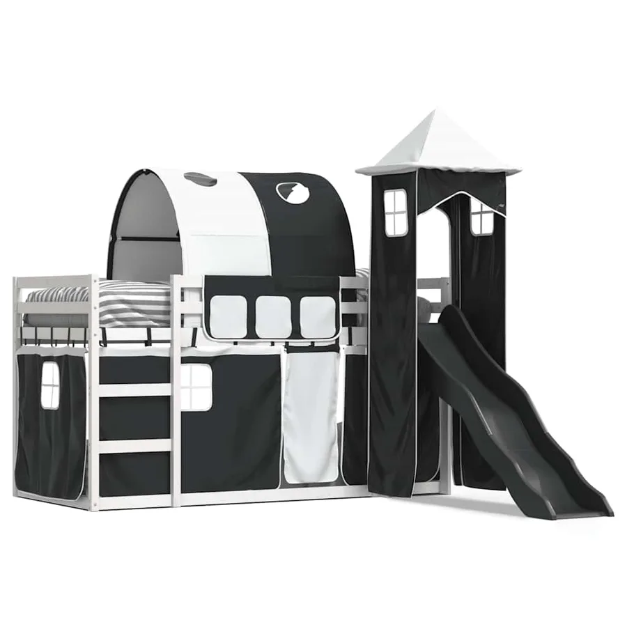 Lit superposé sans matelas avec toboggan blanc noir 90x190 cm - 2