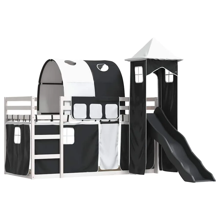Lit superposé sans matelas avec toboggan blanc noir 90x190 cm - 3