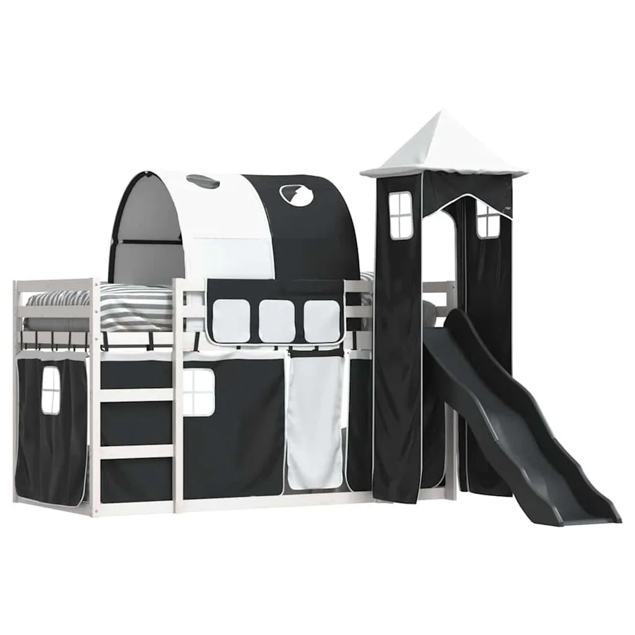 Lit superposé sans matelas avec toboggan blanc noir 90x190 cm - 4