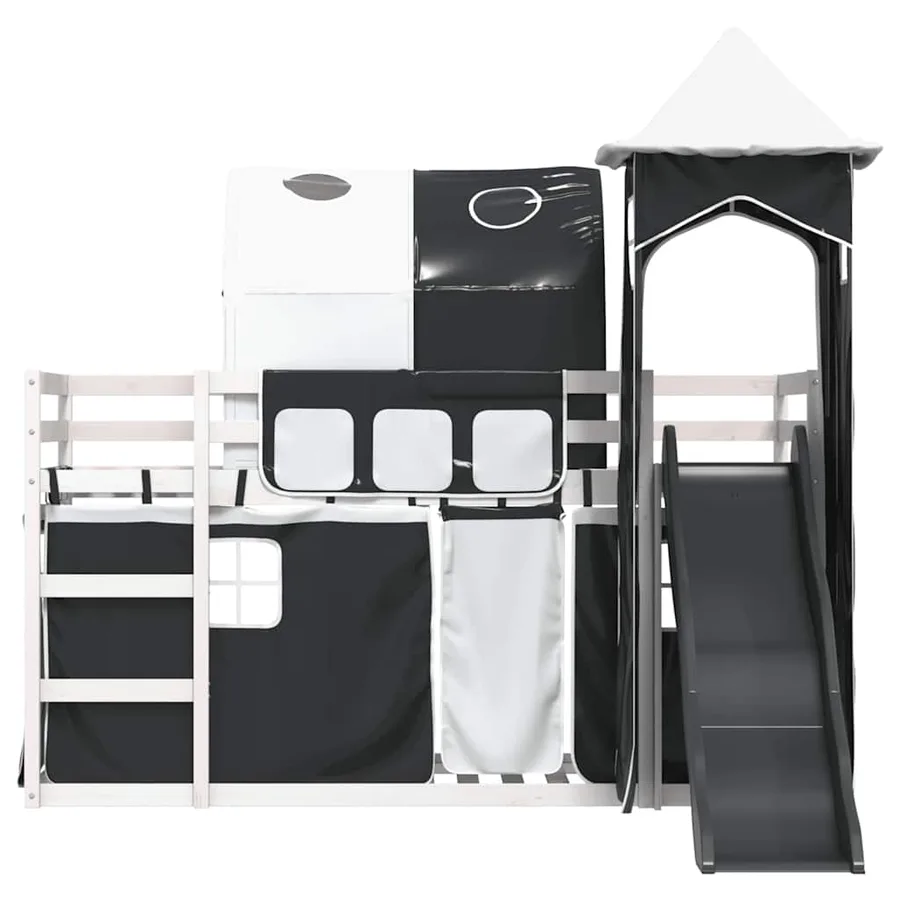 Lit superposé sans matelas avec toboggan blanc noir 90x190 cm - 7