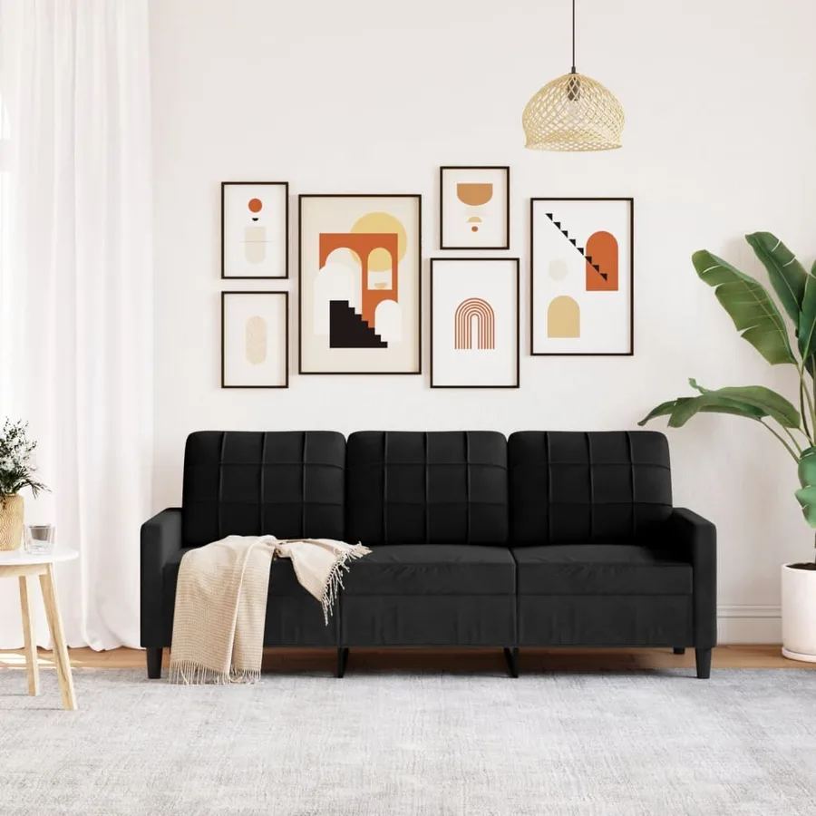 Canapé à 3 places Noir 180 cm Velours - 3