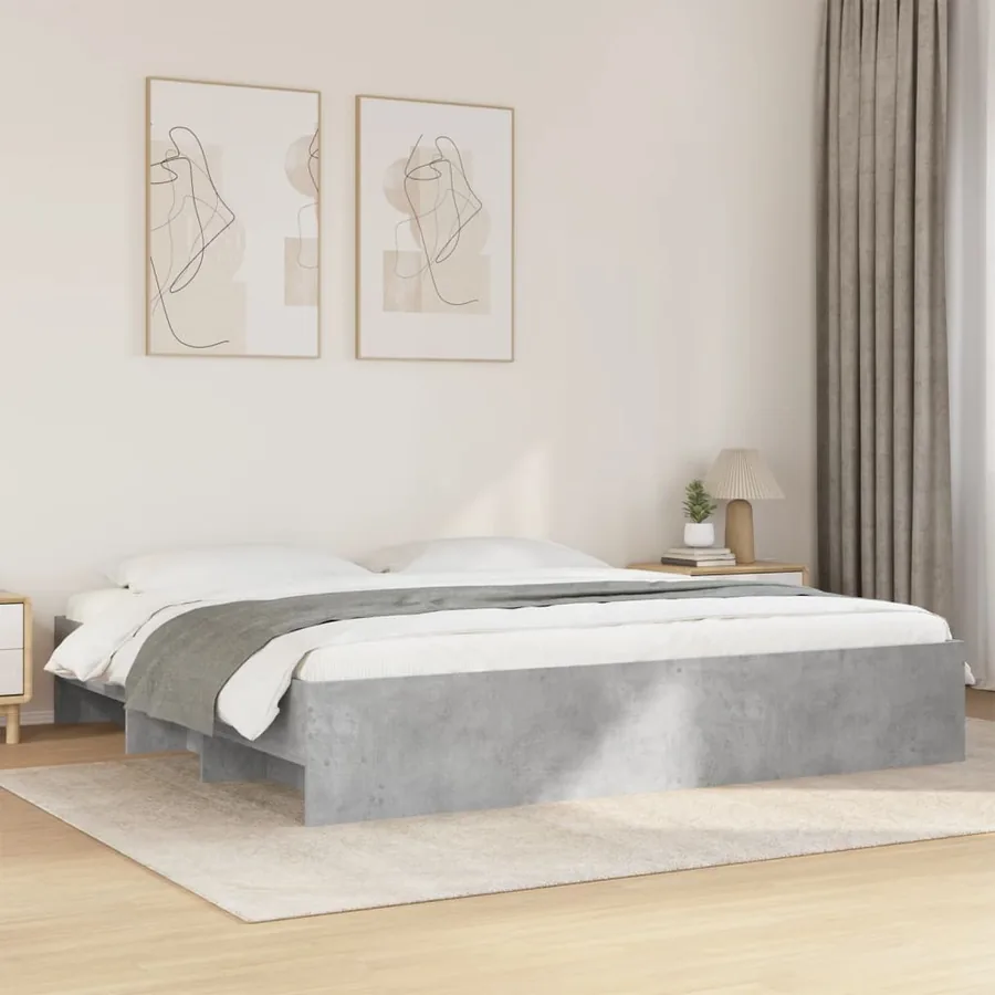 Cadre de lit sans matelas gris béton 200x200 cm bois ingénierie